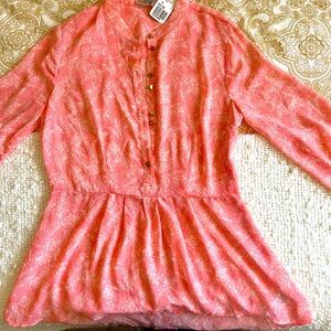 Women’s coral print sheer summer blouse